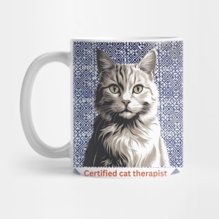Certified Cat Therapist – Indigo Hmong Pattern Style Mug